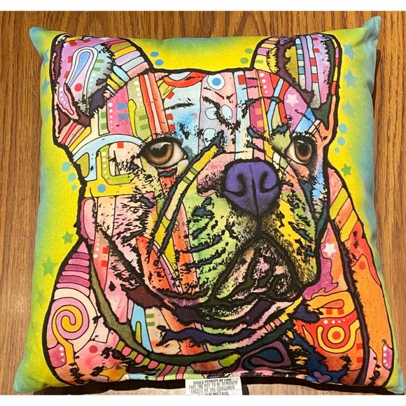 Bulldog Throw Pillow Vivid Neon Colors Retro Hippie - Picture 1 of 4